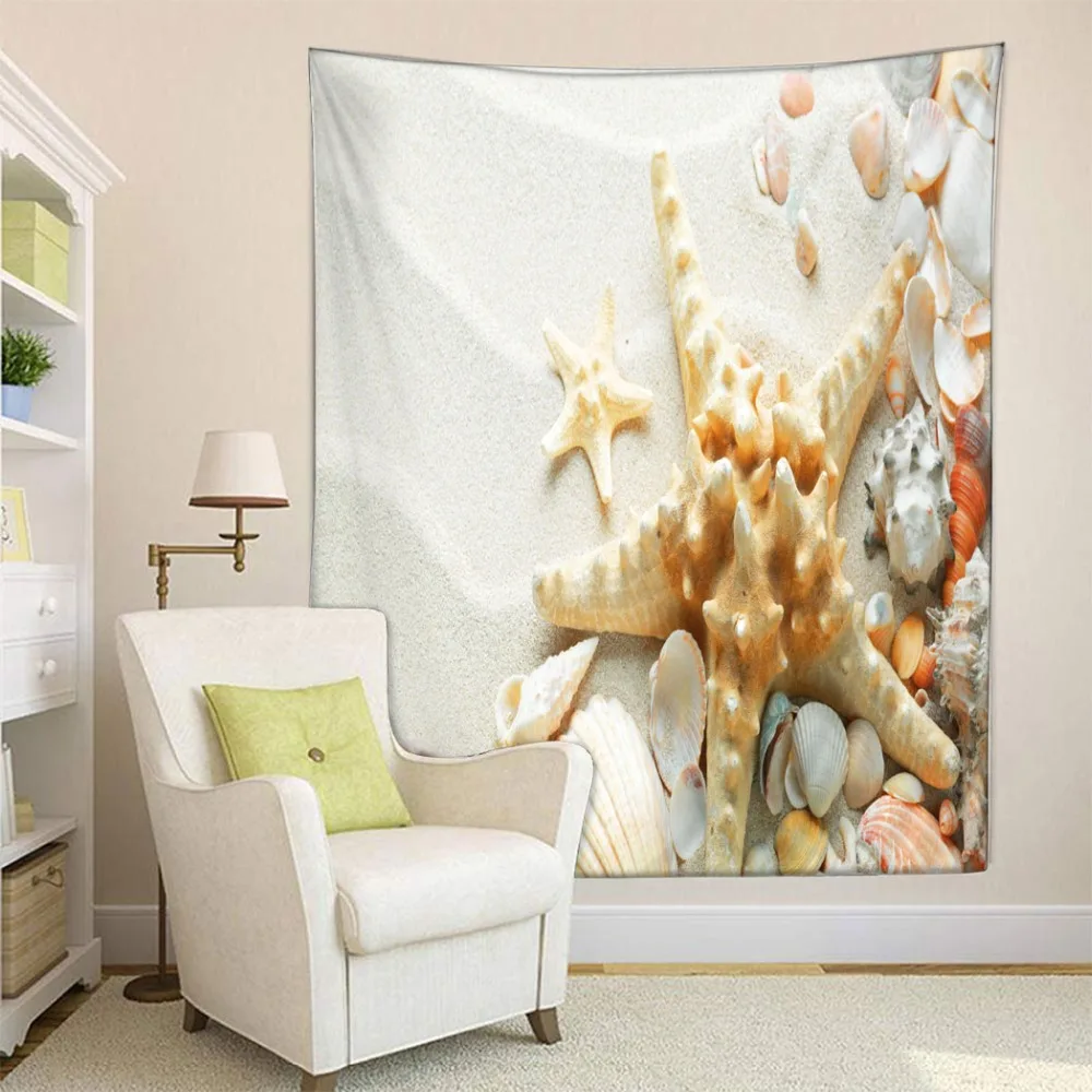 

HommomH Tapestry Art Decor Wall Hanging in Dorm Living Room Bedroom Beach Starfish Conch Shell