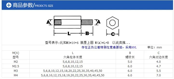 100 шт. M2.5 * L + 6 мм 2 5 Шестигранная нейлоновая колонка с одной головкой изоляционная