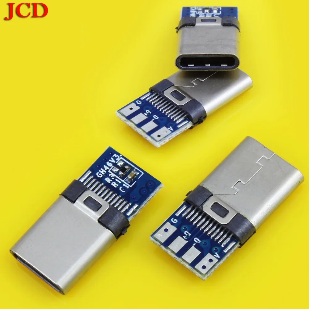 

JCD 50PCS/ DIY 24pin USB 3.1 Type C USB-C Male Plug Connector SMT type with PC Board