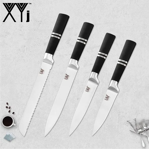 D.4 Pcs Set XYj японский кухонный нож из нержавеющей стали, нож для очистки фруктов, утилита Santoku, нож для нарезки хлеба, ножи для шеф-повара, держатель, точилка, бар - Цвет: D.4 Pcs Set