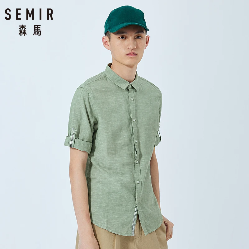 SEMIR размера плюс рубашки из хлопка и льна мужская рубашка с коротким рукавом