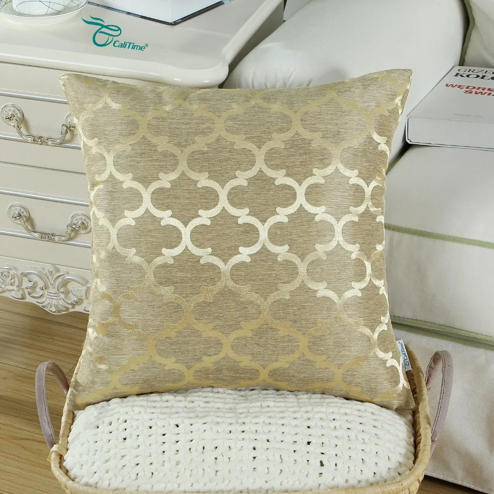 2PCS CaliTime Cushion Covers Pillows Shell Quatrefoil Accent Geometric 18" X 18"(45cm 45cm) Gold | Дом и сад