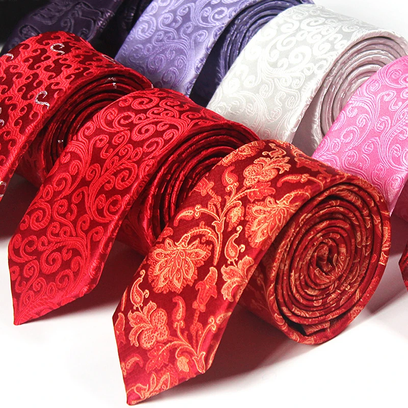 

2020 Famous Brand 7CM Red Maroon Slim Tie + Clip for Wedding Party Men Jacquard Woven Paisley Floral Tie Clip Gravata Gift BOX