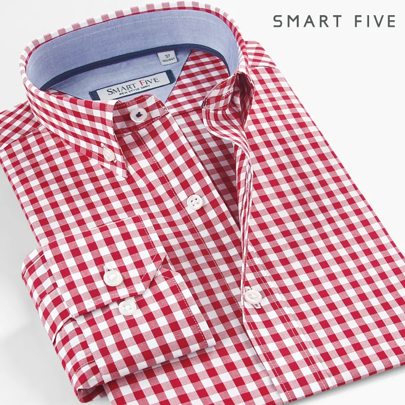 Мужская рубашка в клетку Smart Five модная Повседневная с длинными рукавами 100% хлопок