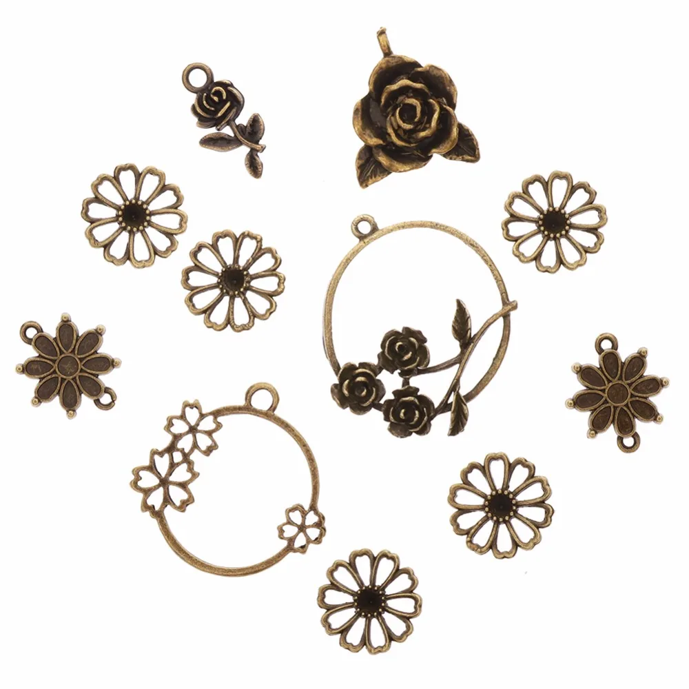 1set Vintage Mixed Silver Antique Bronze Charms Butterfly Flower Leaf Charm Pendants for DIY Jewelry Making Accessories #263743 |