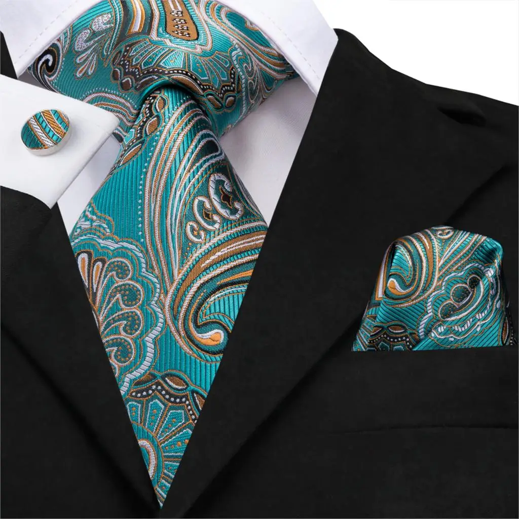 

Hi-Tie Мужские галстуки зеленый Шелковый шейный галстук Пейсли Свадебный галстук цветочный галстук Карманный квадратный набор запонок для ко...