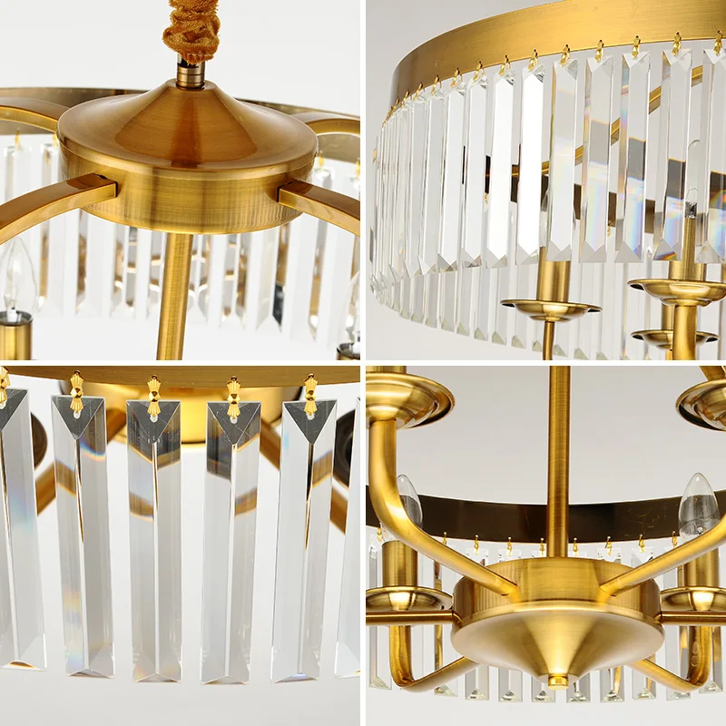 

American round crystal chandelier golden candle living room lamp restaurant decoration lamp