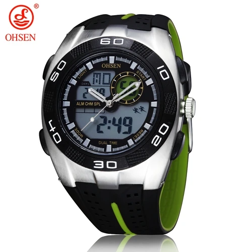 Green wristwatch OHSEN цифровой бренд кварцевые мужские водонепроницаемые наручные часы relogio masculino Открытый Спорт Dual time дисплей синий светодиодный Будильник - Цвет: Green wristwatch