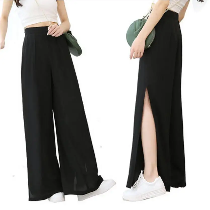 2020 летние женские брюки с высокой талией широкие модные шифоновые Повседневные