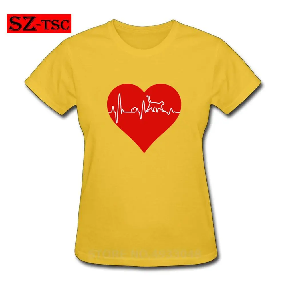 Женские футболки с принтом Love Cat Heartbeat повседневные хлопковые круглым вырезом и