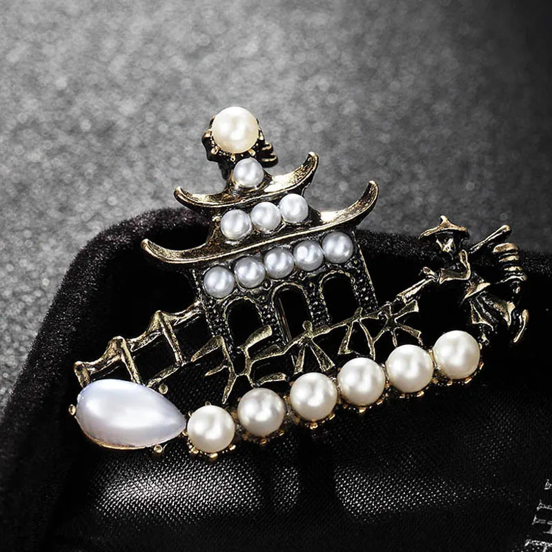 

Donia jewelry Fashion Men's Punk Pearl Brooch Jewelry Antique Gold Retro Headband Needle and Zipper Perfect Imitation Pearl
