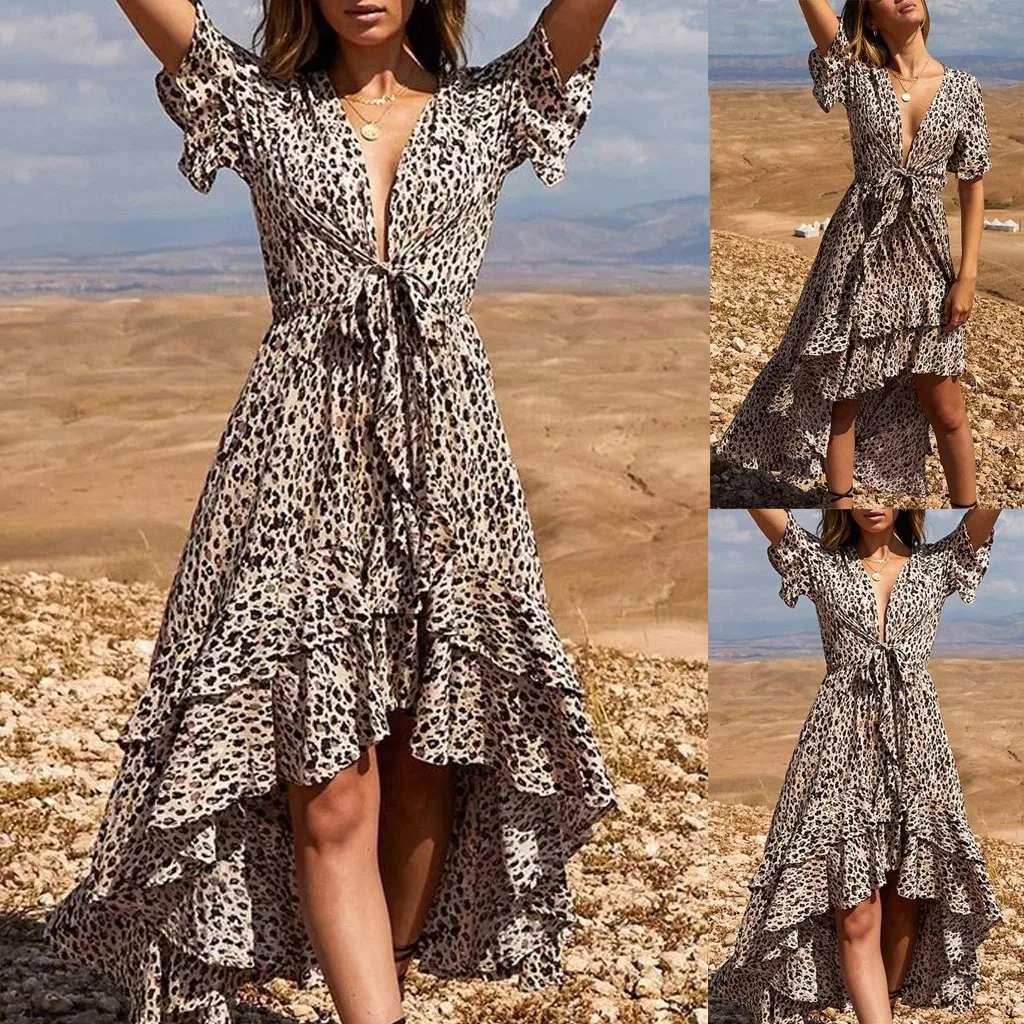 Fashion Women V-Neck Camisole Dress Sexy Ladies Bodycon Mermaid Leopard Print Female Holiday Party Clubwear | Женская одежда