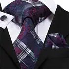 Женский Галстук в клетку, Новый Фиолетовый Синий Шелковый галстук для мужчин, модный набор галстука вечерние ринки, свадьбы, набор карманных квадратных запонок, галстуков