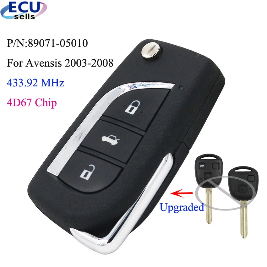 Обновленный дистанционный ключ с чипом 433 92 МГц 4D67 для Toyota Avensis 2003-2008 P/N:89071-05010 TOY43