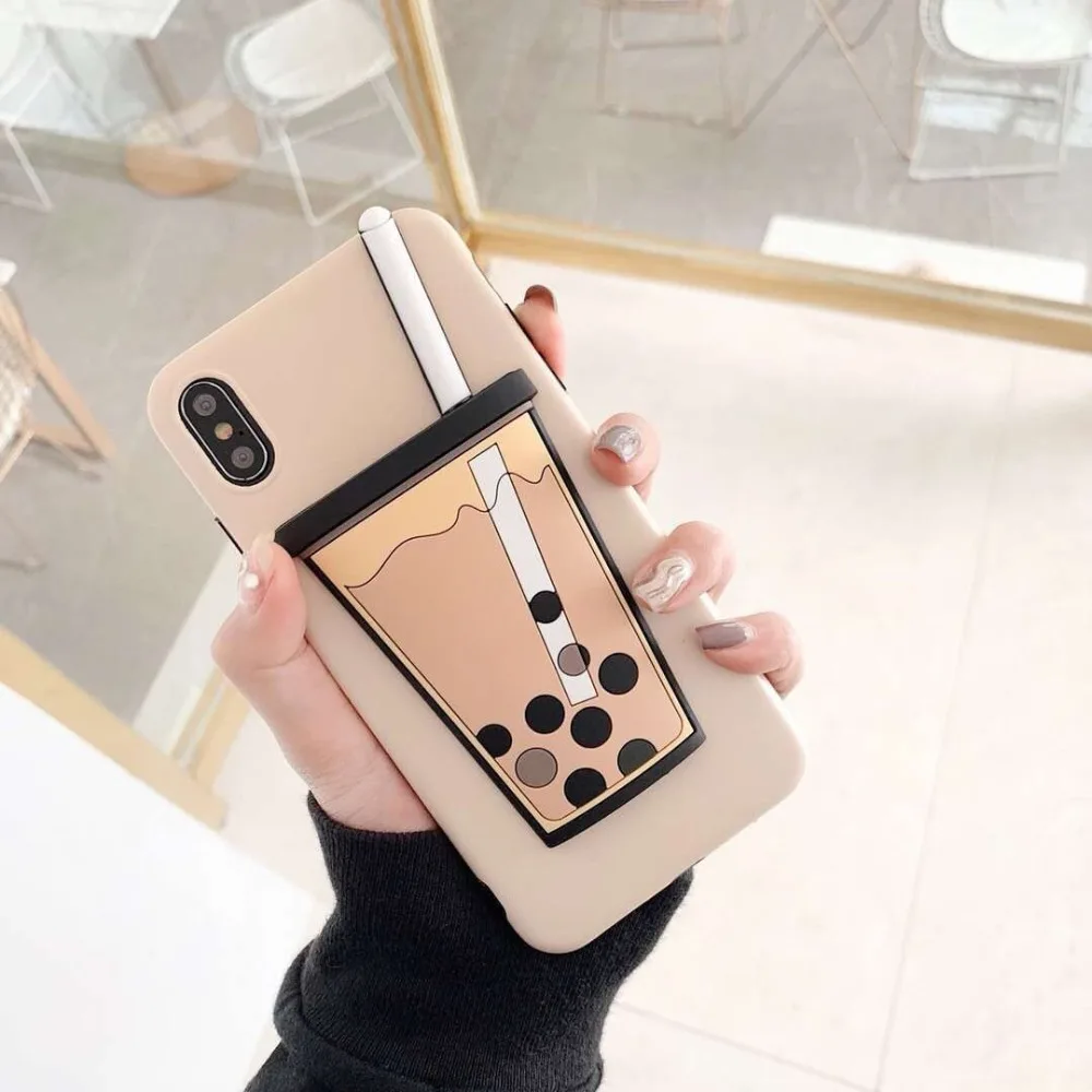 ORYKSZ 3D Luxury Milk tea Silicon Phone Case For iphone 11 Pro Max 6 6s 7 8 plus iPhone X XR XS MAX Cover Cases Coque |