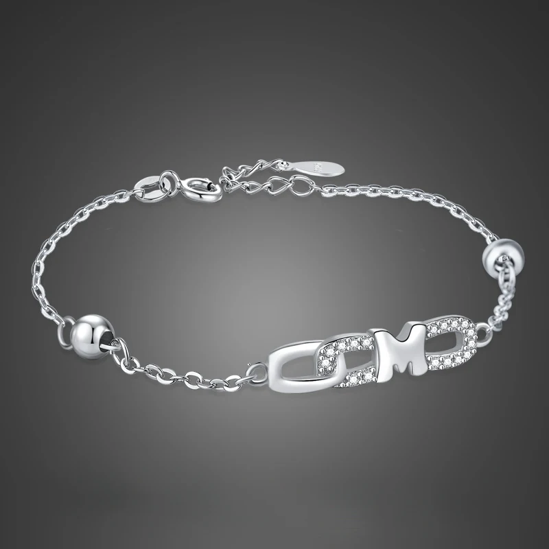 

Popular 925 Sterling Silver Geometric Bracelet & Bangle Charm chain bracelets 100% Silver Jewelry For Women &Girl high Quality