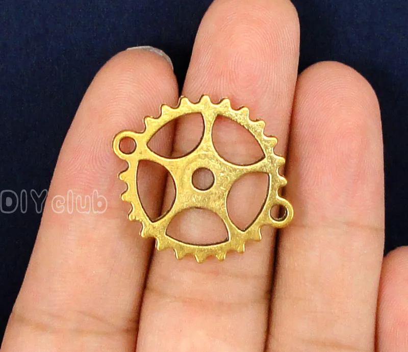 

50pcs-Antique Gold 2 Sided Gear Connector Charms, Jewelry Findings 28x24mm