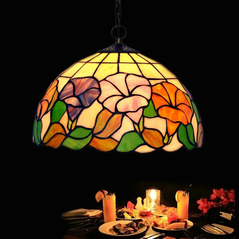 

Italian Rural Rustic Stained Glass Hanglamp E27 Bulb,LED Plant Blue Flower Hanging Pendant Lamp Light Kids Room Bedroom Lighting