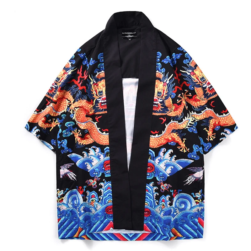 Camisa masculina Дракон Printin японский стиль кимоно Haori для мужчин и женщин Китайский