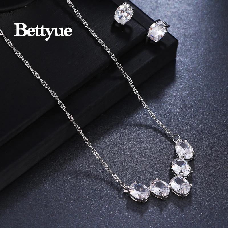 Bettyue Brand Charm Fashion Jewelry Sets AAA Zircon White Gold Color Oval Shape For Woman Simple Wedding Party Gift | Украшения и