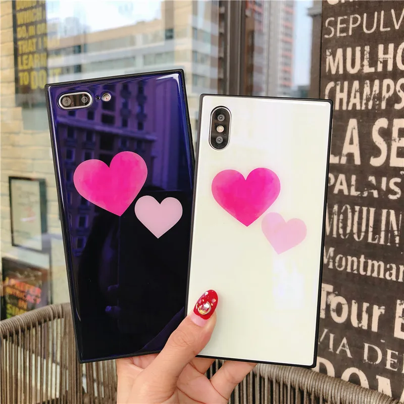 Fashion Love Blue Glass Case Coque for iPhone 7 7Plus Back Cover Apple iPhone7 6 6s 8 Plus X Phone Cases Funda |