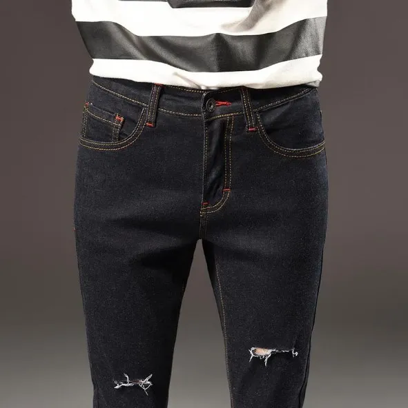 Женские черные Стрейчевые джинсы для женщин Джинсы бойфренда женские рваные