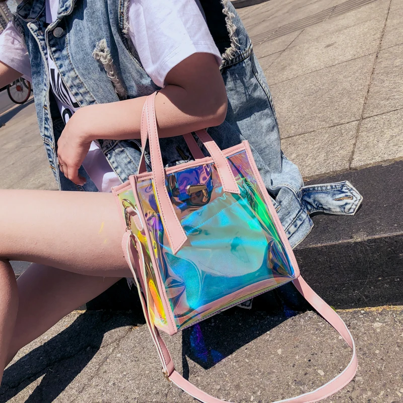 Huangheng women summer casual tote bag new female transparent clear pvc plastic | Багаж и сумки