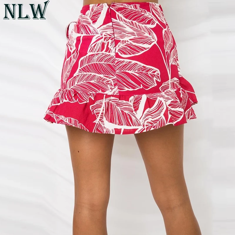 NLW Boho/Летняя одежда с принтом юбка женская мини рюшами Женская завышенной талией