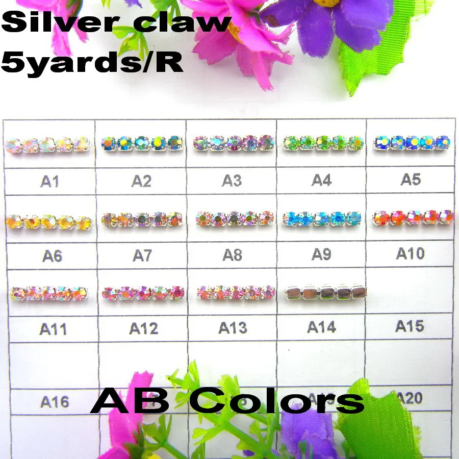 5 ярдов/рулон серебристая основа высокой плотности AB Colors ss6 2 мм ss8 ss10 8 ss12 3 стразы