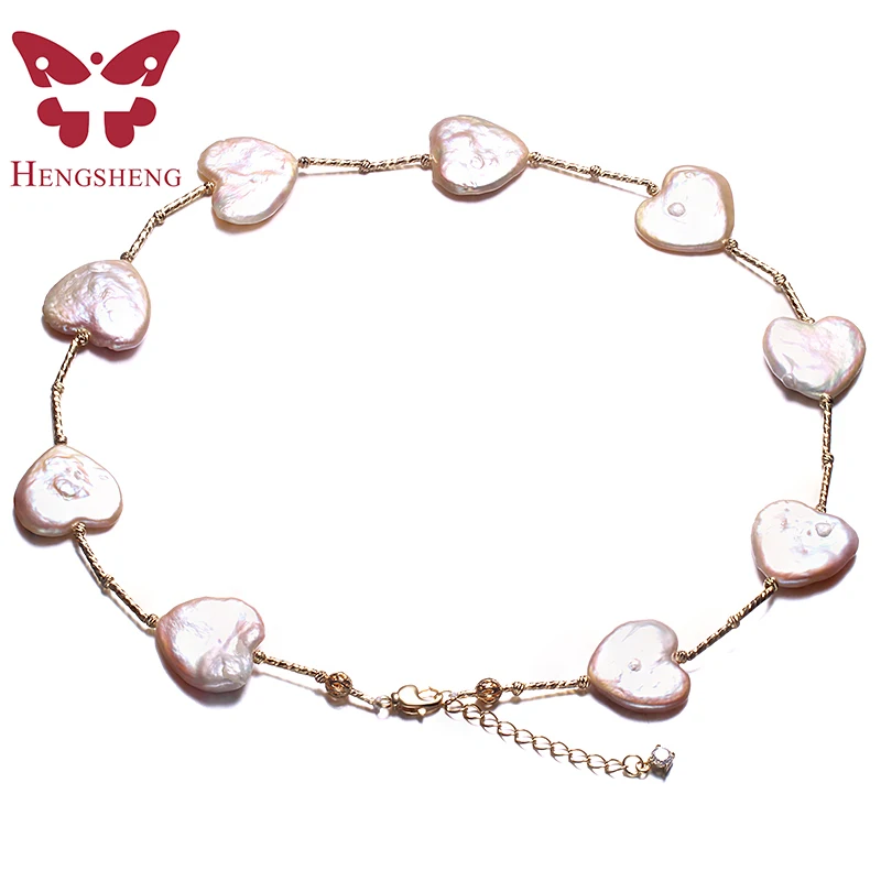 

2018 New Vintage White 100% Cultured Freshwater Chokers Necklace for women With Big 19-20mm Heart Design Pearls