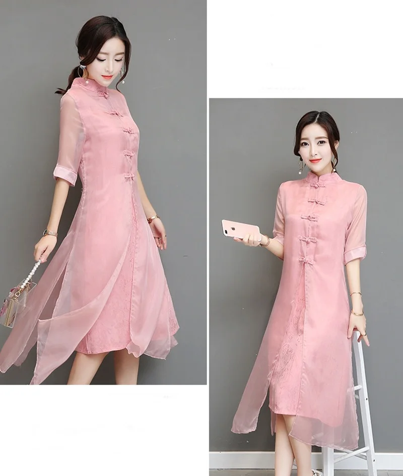 Cheongsam Qipao, китайское традиционное платье на весну и лето, женское банкетное сексуальное восточное платье, вьетнамское розовое китайское платье TA1251