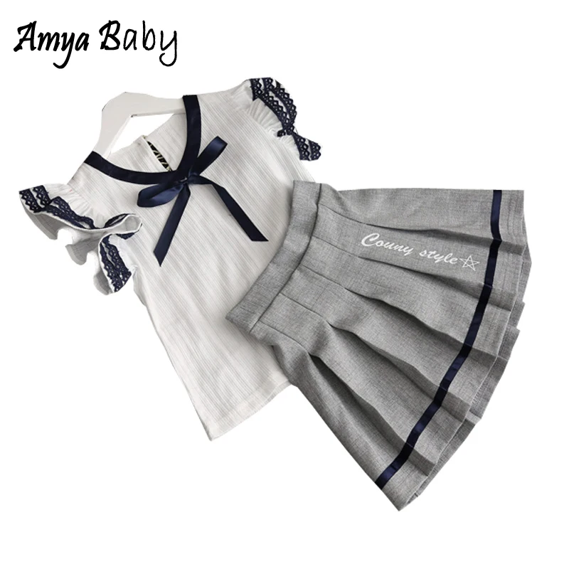 AmayBaby/Летняя одежда для маленьких девочек футболка с короткими рукавами + юбка
