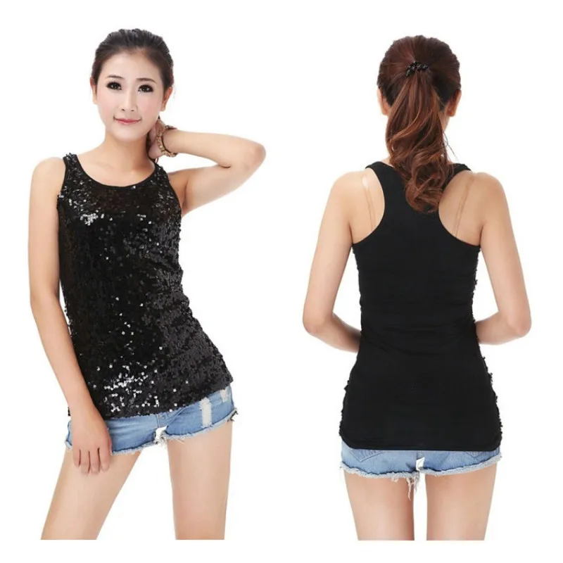 Модный пикантный жилет с блестками рубашки U образным вырезом Модальные майки