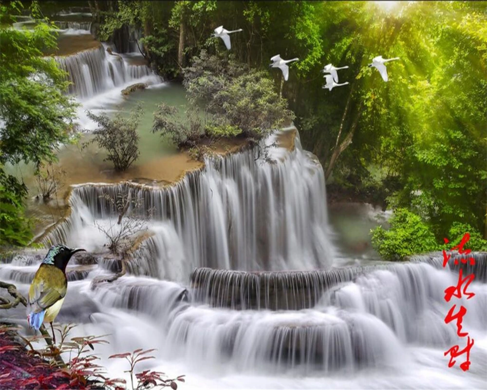 beibehang Home Decorative Wallpaper HD Landscape Waterfall Flying Bird TV Wall Background mural 3d wallpaper | Обустройство дома