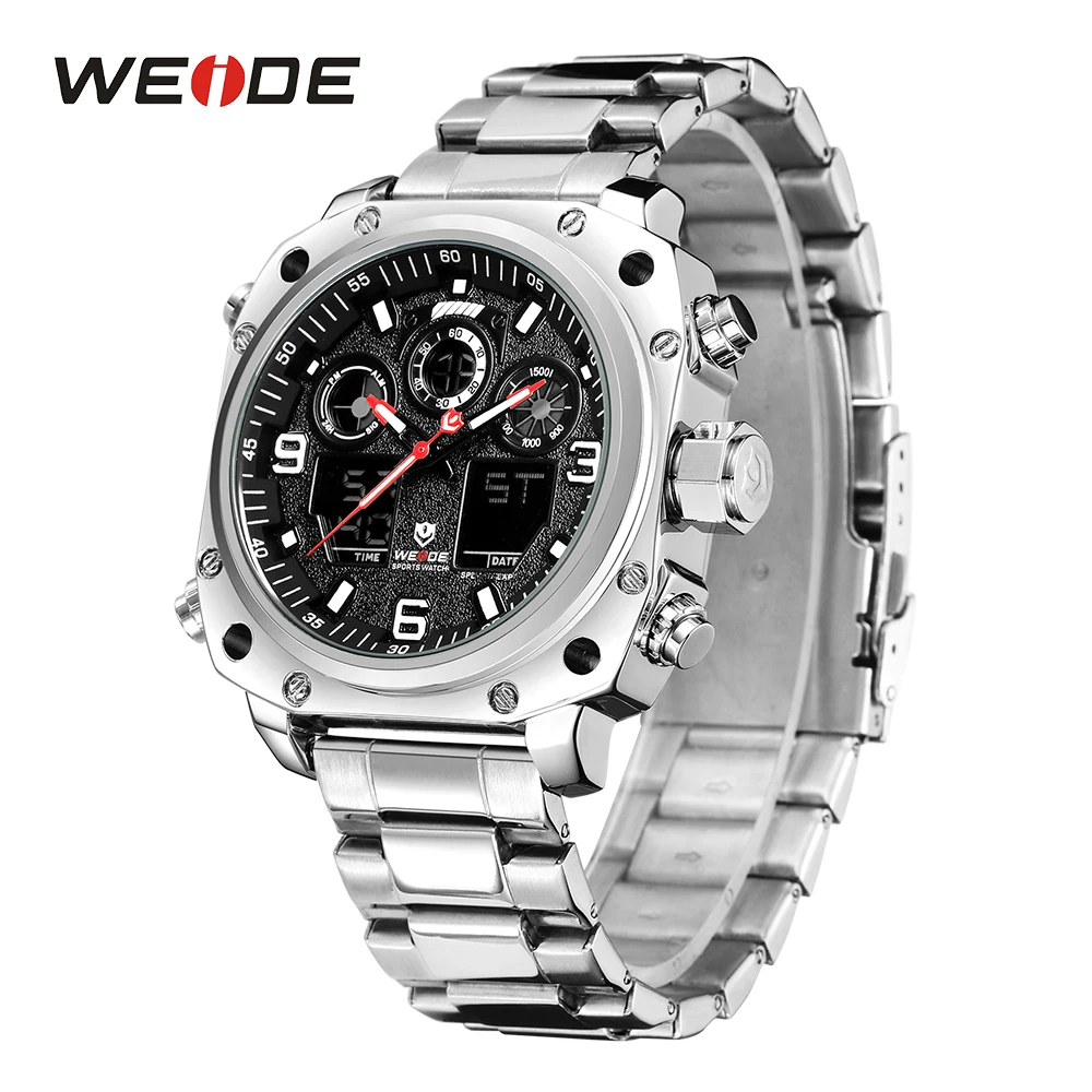 WEIDE спортивные часы повседневные бизнес Авто Дата Секундомер Аналоговый Цифровой браслет из нержавеющей стали Кварцевые наручные часы Relogio Masculino