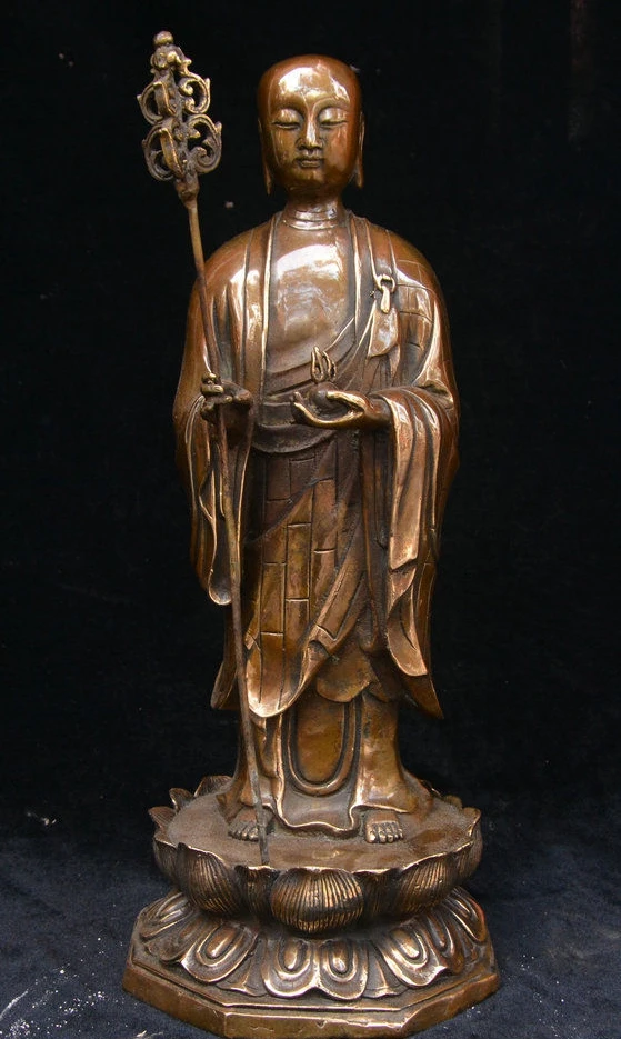 

Китайский цветок лотоса из чистой бронзы Ksitigarbha Boddhisattva TangSeng статуя Будды