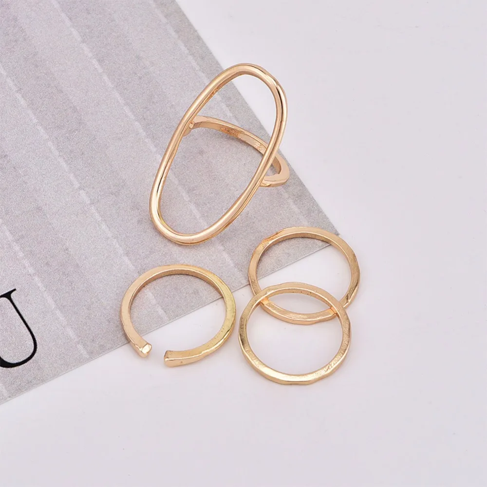Женские кольца в стиле бохо круглые и овальные золотистого цвета геометрические