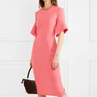 Женское Деловое платье-карандаш, однотонное розовое приталенное платье средней длины с коротким рукавом, молнией на спине, с завышенной талией