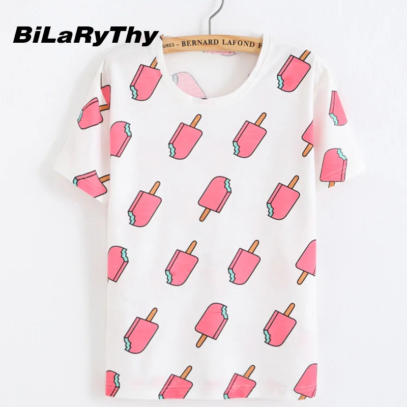 22 Стилей Летние Женщины Мороженое Печати Футболки Короткий Мультфильм Tee банан