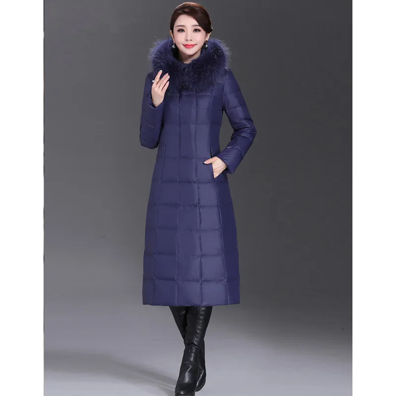 Royal blue AYUNSUE женский пуховик длинный утепленный пуховик с капюшоном из натурального меха зимние куртки большой размер 5XL одежда для мам 1508 - Цвет: Royal blue