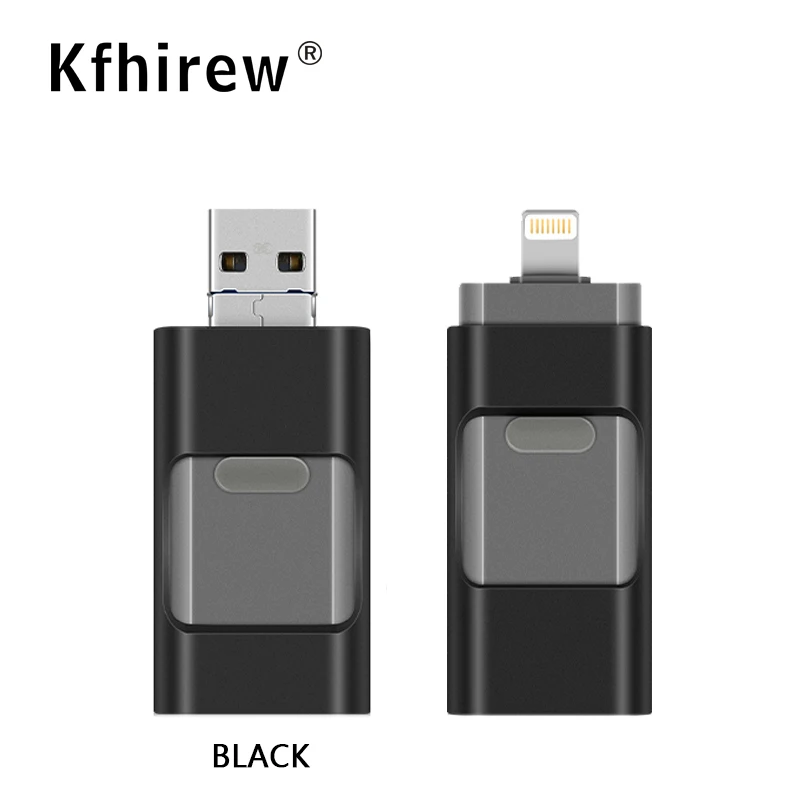 black Горячая OTG USB флэш-накопитель для iPhone X/8/7/7 Plus/6 Plus/6s/5/SE/ipad USB флэш-диск USB флэш-накопитель 64 ГБ оперативной памяти, 32 Гб встроенной памяти, 128 Гб 2,0 - Цвет: black