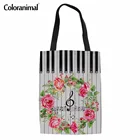 Coloranimal женские многоразовые повседневные холщовые сумки 2018 модный дизайн музыкальные ноты с принтом фортепиано клавиатуры ручные льняные сумки для покупок