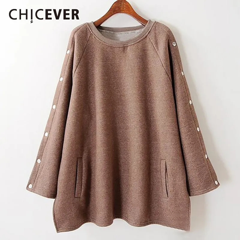 Женский пуловер с круглым вырезом длинным рукавом и пуговицами | Женская одежда