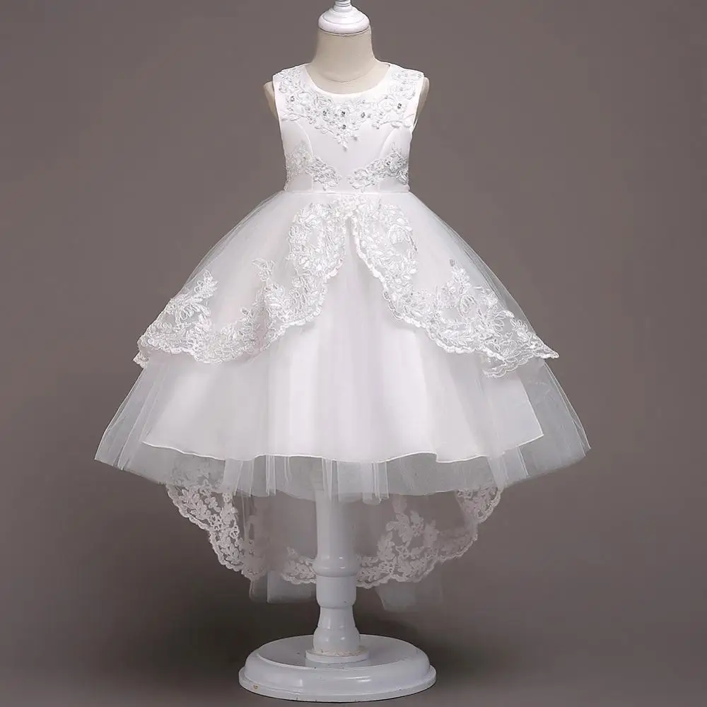 Красивые кружевные синие Пышные Платья с цветочным узором для девочек; коллекция года; платья для причастия с кружевной аппликацией; пышные платья для маленьких девочек - Цвет: white