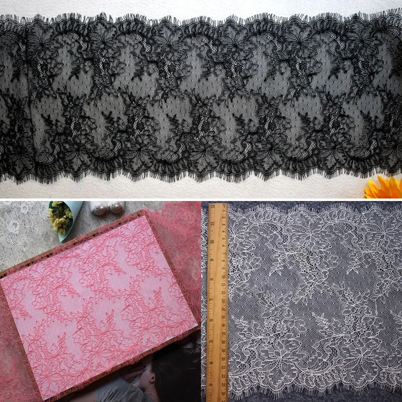 

3 Meters Soft Nylon French Eyelash Lace Trim DIY Sewing Craft Sexy Underwear Lace Fabrics Black/Off White/Pink