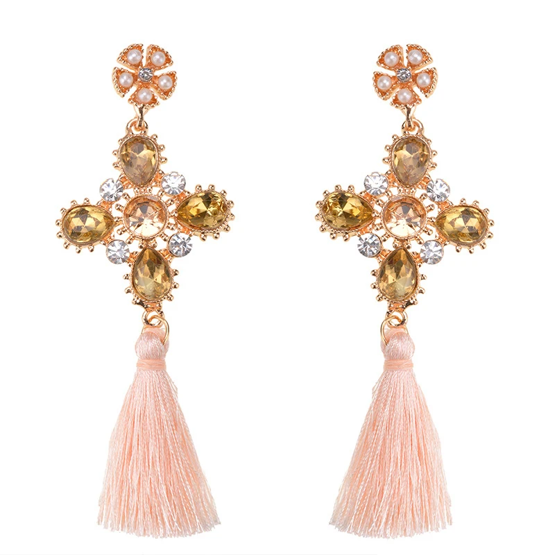 Богемные модные свадебные длинной кисточкой Серьги Хрустальный цветок себе