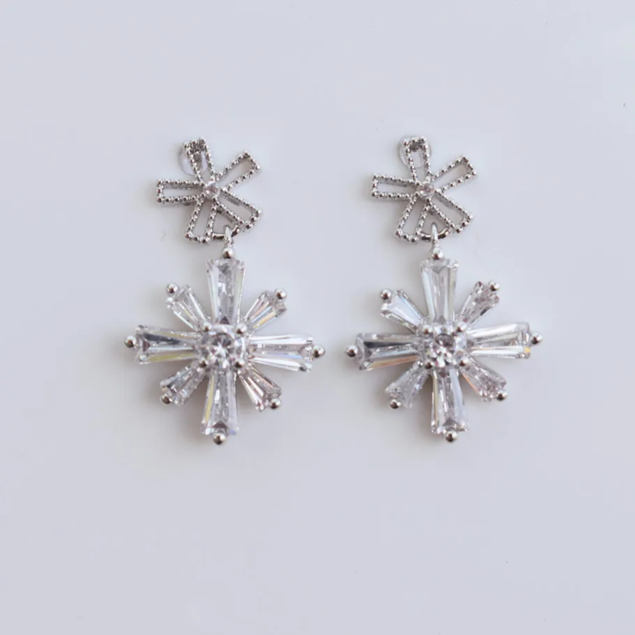 AAA + кубический циркон цветок Звезда висячие серьги Снежинка для женщин годовщина