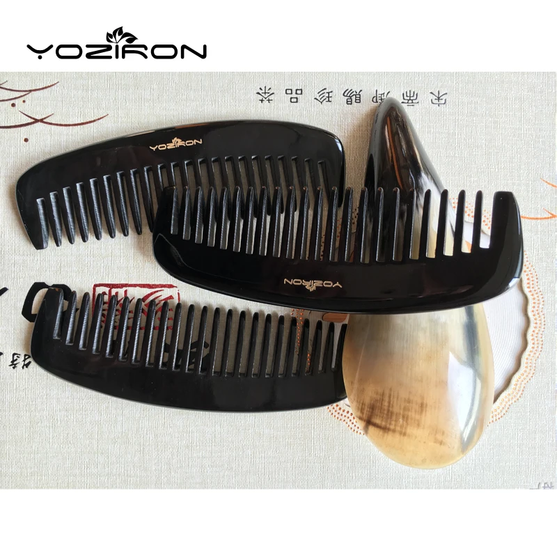 YOZIRON высокое качество натуральны широкие зубья расчески из бычьего рога волос не