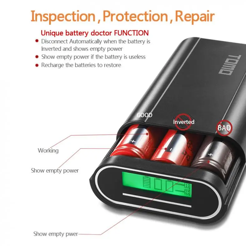 TOMO T3 USB Li Ion интеллектуальное зарядное устройство Портативный ЖК Смарт DIY банк