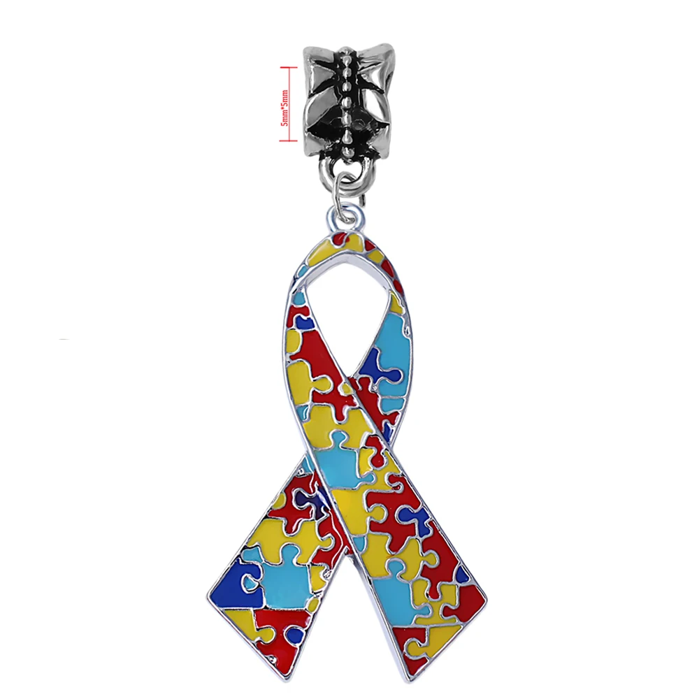 Fashion large size enamel metal autism puzzle ribbon charm for breast cancer autistic jewelry DIY pendant | Украшения и